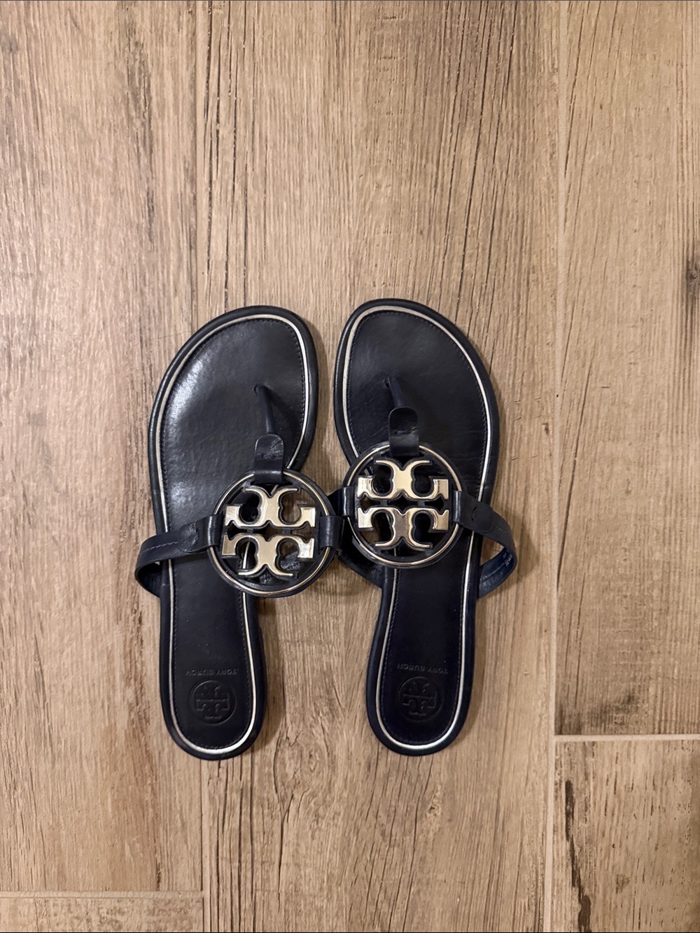 Navy Logo Tory Burch Medallion Miller Sandals - Women's